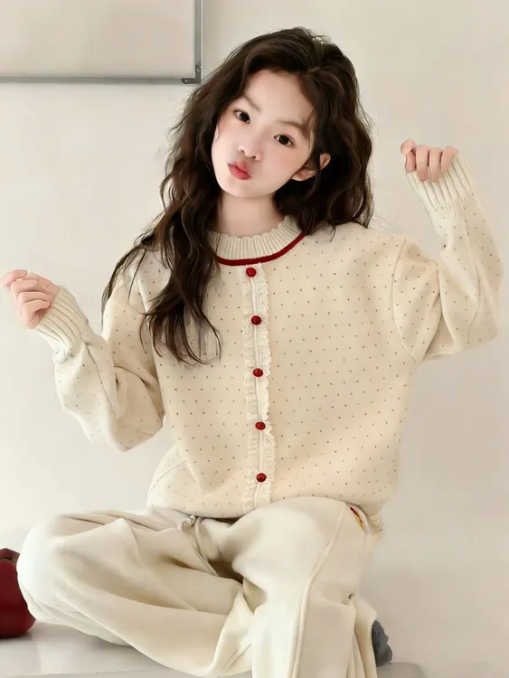 女童毛衣2025新款洋气儿童秋冬装加厚针织衫大童一体绒冬季打底衫