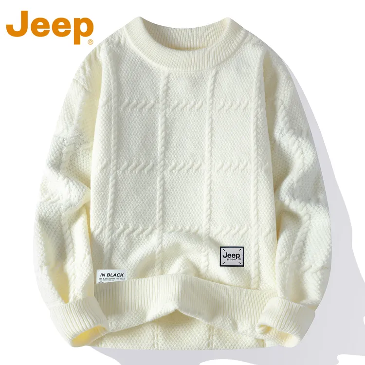 JEEP吉普菱格提花毛衣男款秋冬季潮牌慵懒风宽松休闲保暖针织上衣