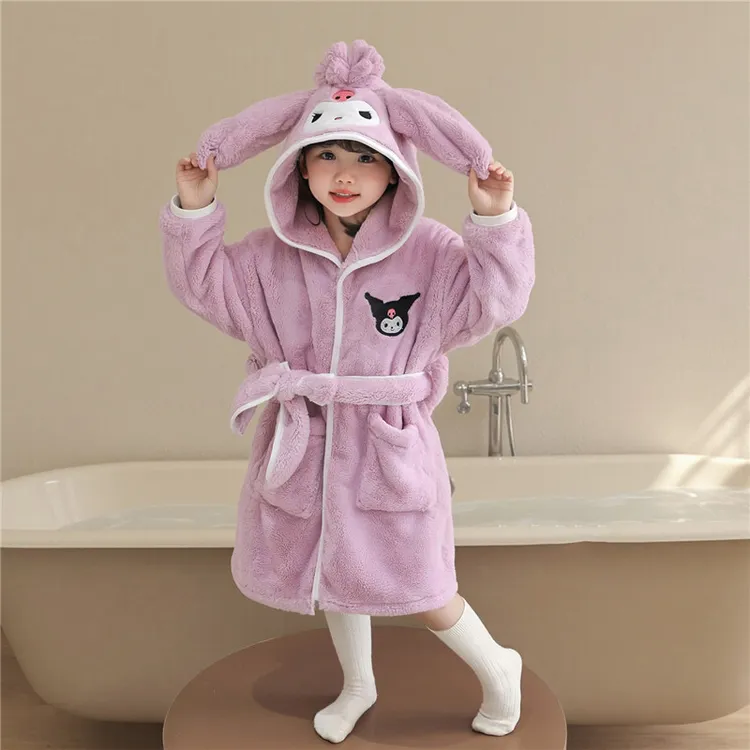 女童睡袍秋冬季法兰绒加厚珊瑚绒2025新款儿童浴袍女宝宝卡通睡衣