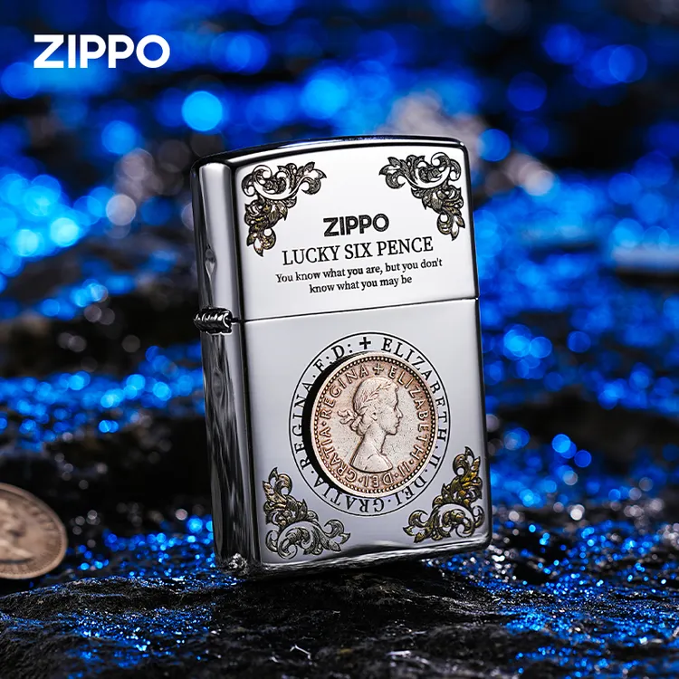 ZIPPO打火机镜面【贴章六便士】官方正品煤油防风送男士商品图