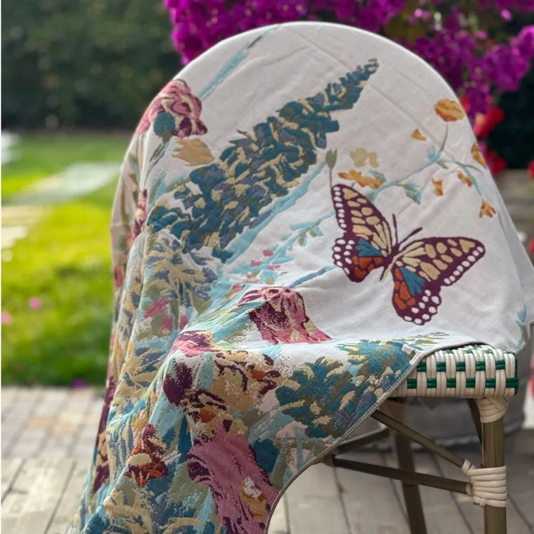 【奇居巍】纯棉色织提花浴巾柔软舒适吸水亲肤大毛巾 莫奈花园