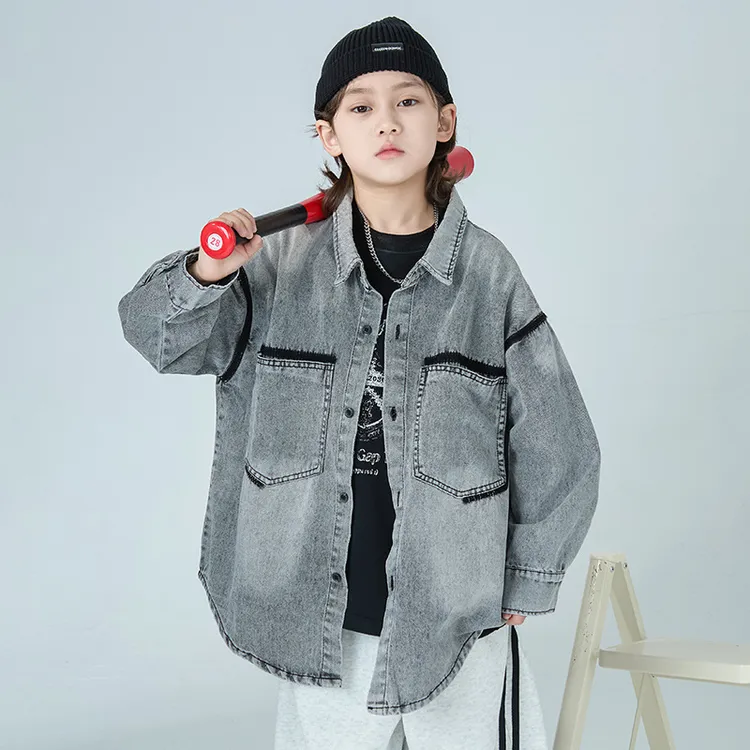 牛仔外套男生春秋季新款青少年初高中学生中大童休闲夹克男童衬衫