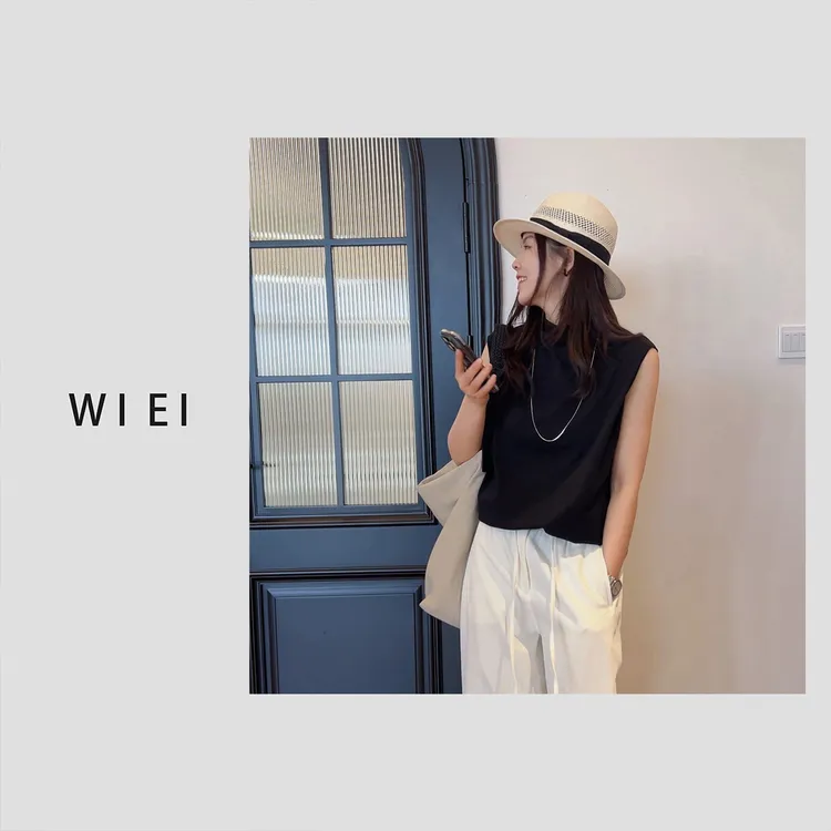 《WI EI》时髦博主风_小立领 显瘦 宽松无袖背心 25163