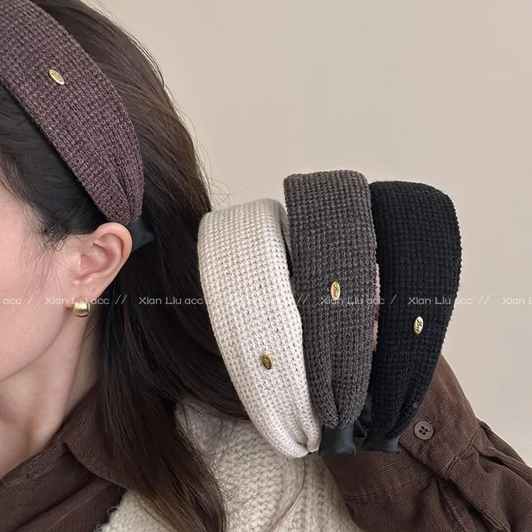 金标宽边毛绒发箍女高颅顶宽边压发洗脸头箍复古毛线针织发卡头饰