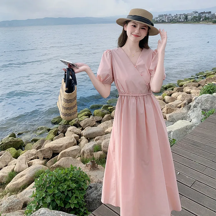 粉色法式浪漫温柔风连衣裙女夏款2025新款显瘦休闲减龄时尚初恋裙