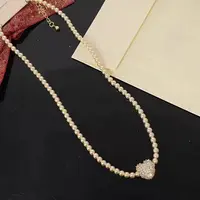 铜合金仿水晶项链 新款满钻爱心项链时尚简约珍珠百搭短款锁骨链