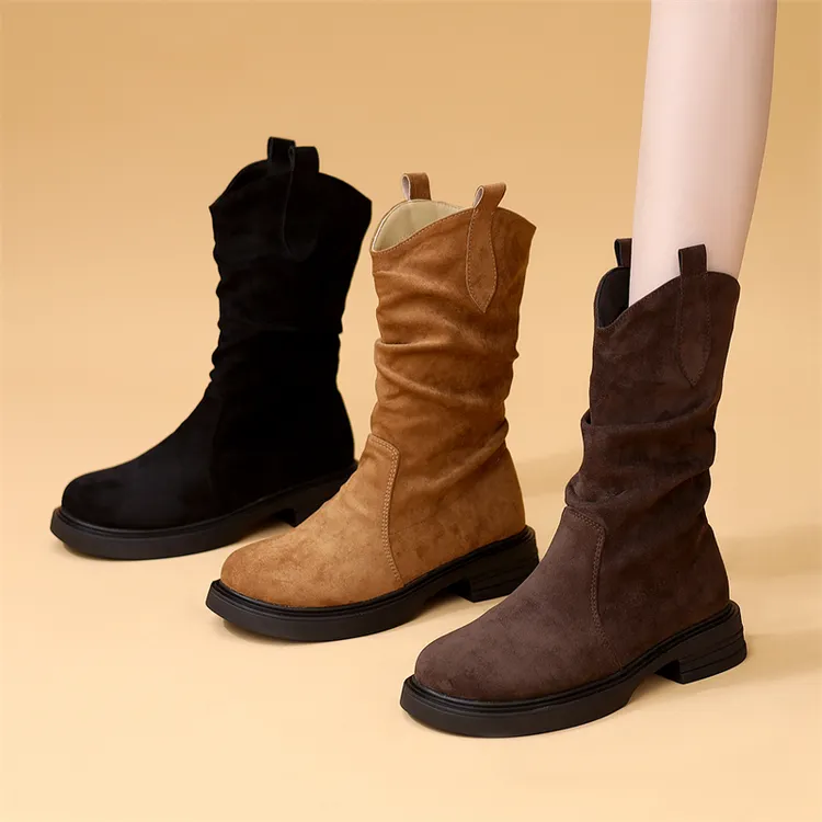 马丁靴女2025年秋冬季新款时尚百搭磨砂舒适切尔西西部牛仔中筒靴