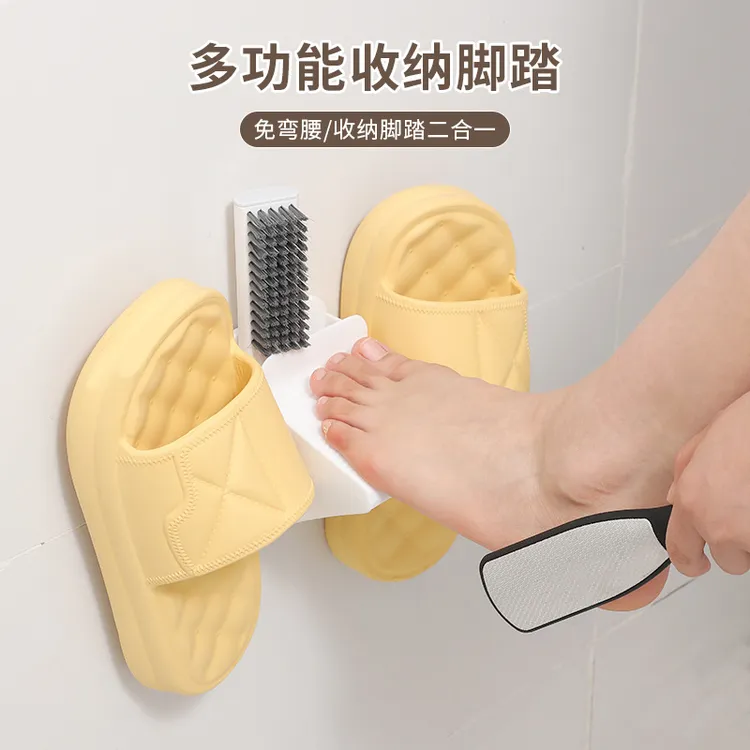 多功能收纳脚踏浴室拖鞋置物架刷子收纳架入户门系鞋带辅助架子