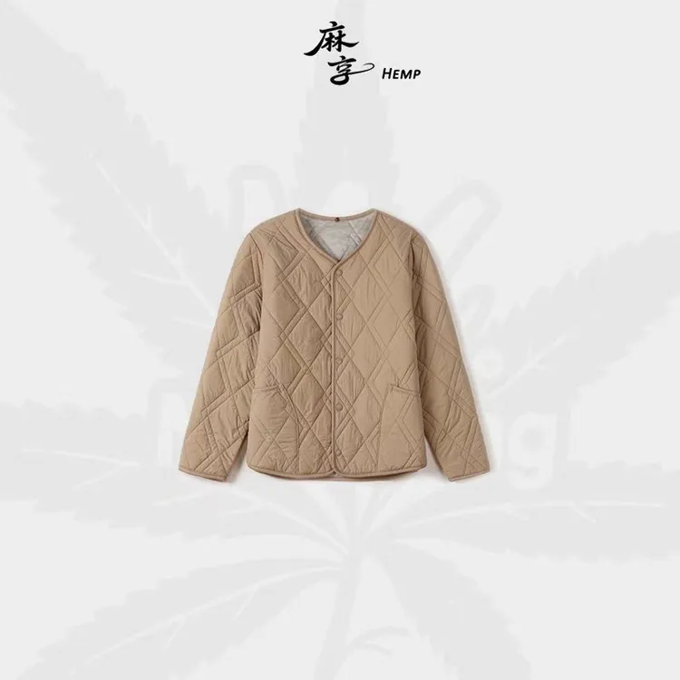 麻享【自由领棉服】纯羊毛填充菱形格可拆卸翻领棉衣女款FSY51164