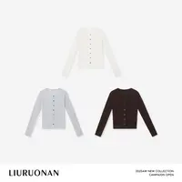LIURUONAN 25FL【米穗开衫】坑条纹圆领长袖毛针织衫秋季修身上衣女