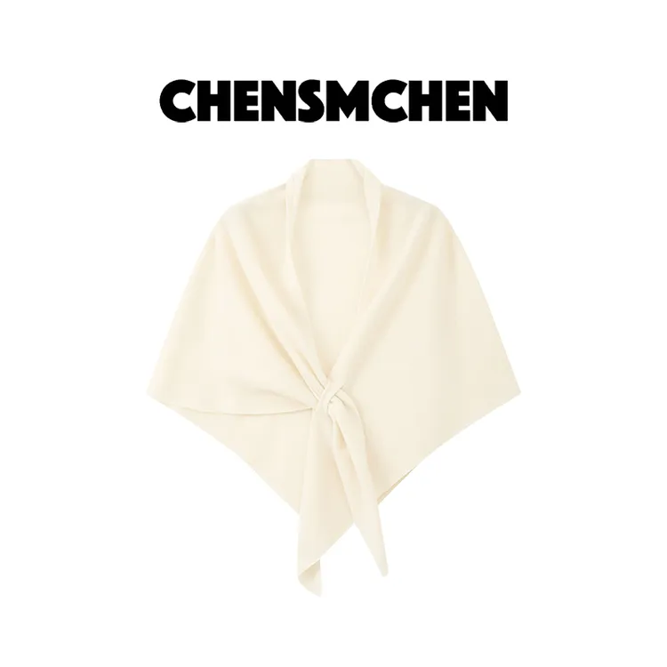 CHENSMCHEN 100%绵羊毛针织三角巾女纯色简约百搭披肩CSS6118NL