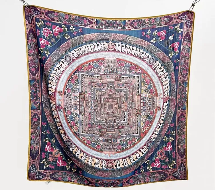 【坦城图腾】85*85丝毛棉麻双面春秋冬款国风高端丝巾X837