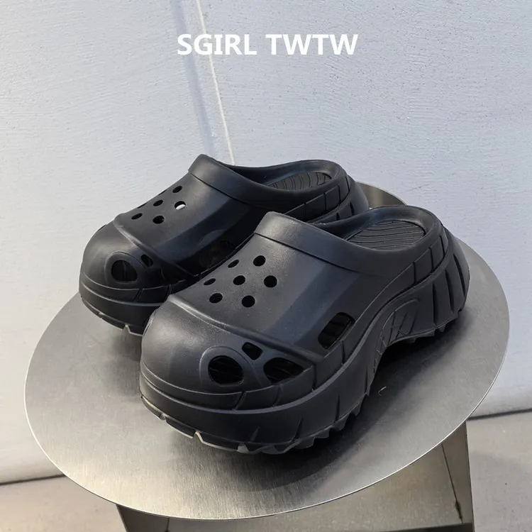 SGIRL TWTW2025年夏季新款超软轻便加厚底豆豆鞋包头半拖鞋雨鞋女