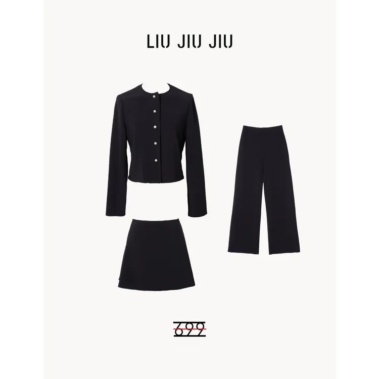 LIUJIUJIU 韩版高级感套装秋季减龄开衫半裙阔腿裤三件套TZ4897L