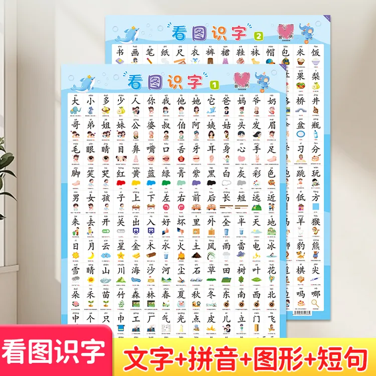 幼儿园看图识字挂图启蒙教育认字汉字表学习墙贴神器商品图