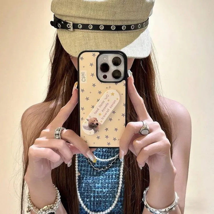 韩ins奶黄色星星适用苹果17pro新款创可贴支架iPhone16玻璃手机壳