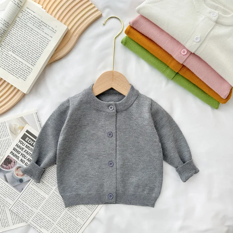 【可儿妈】宝宝开衫春秋纯色百搭毛衣儿童男童小童韩版宽松外套春