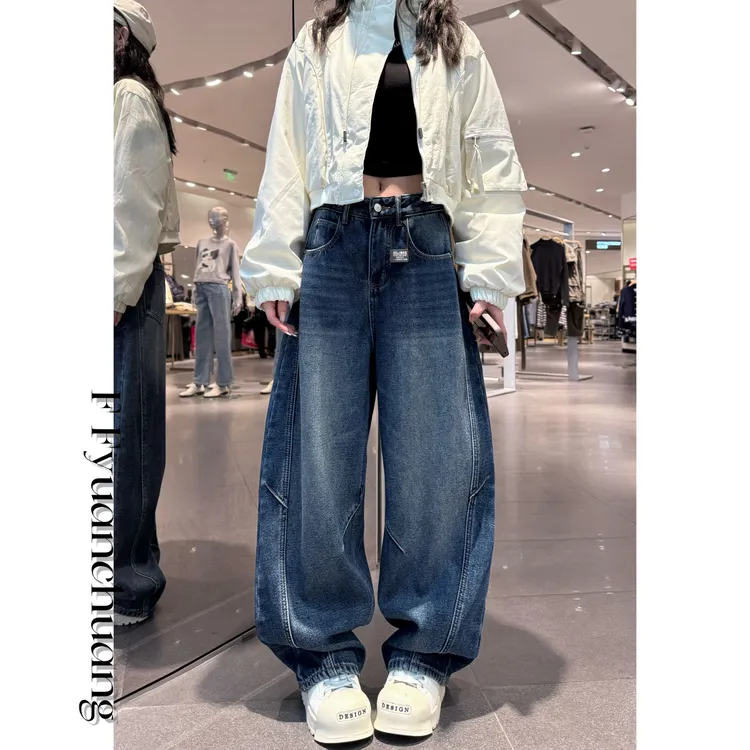 EZ8691 秋冬加绒新款2025百搭设计显瘦显腿长炸街美式牛仔弯刀裤