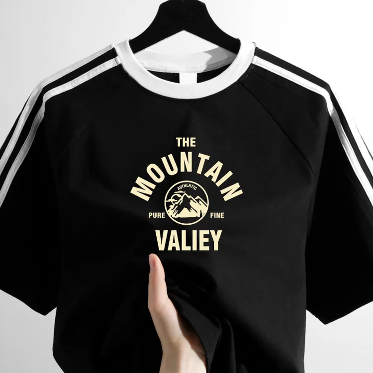 重磅纯棉男士短袖五分袖情侣上衣日系潮流港风ins风小众领口百搭