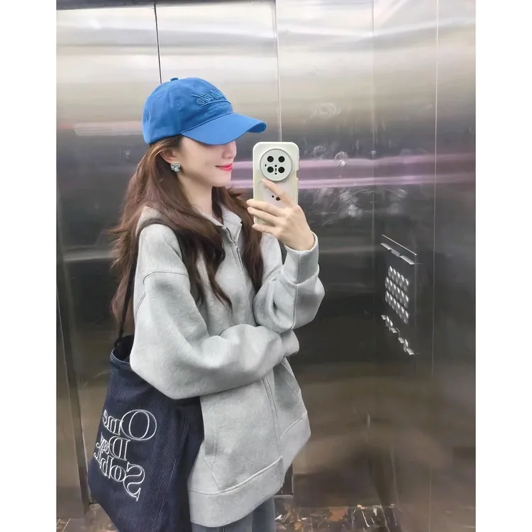 韩版美式设计感加绒加厚连帽卫衣女2025年秋冬休闲通勤开衫外套
