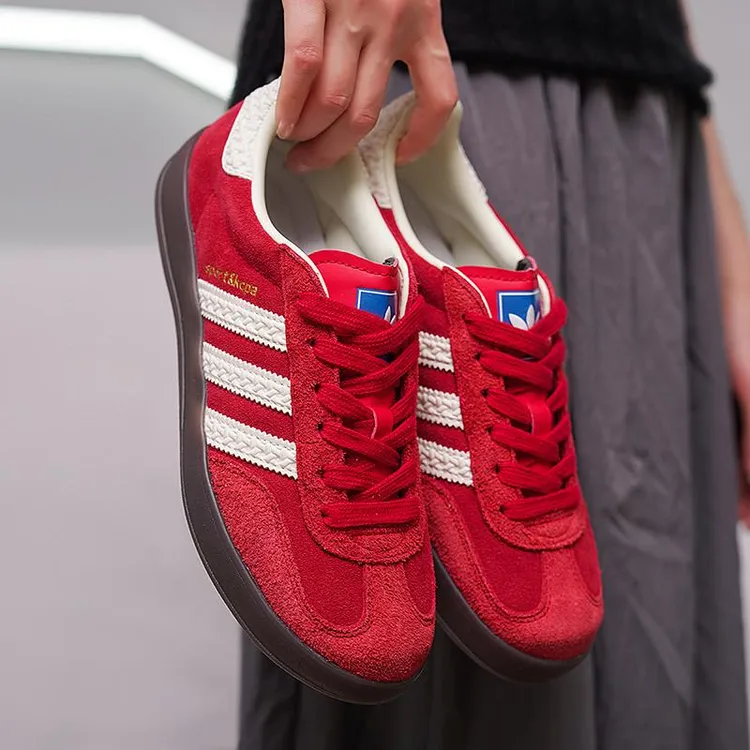 潮牌三条杠德训鞋男女夏季新款中国红美式复古板鞋运动百搭情侣鞋