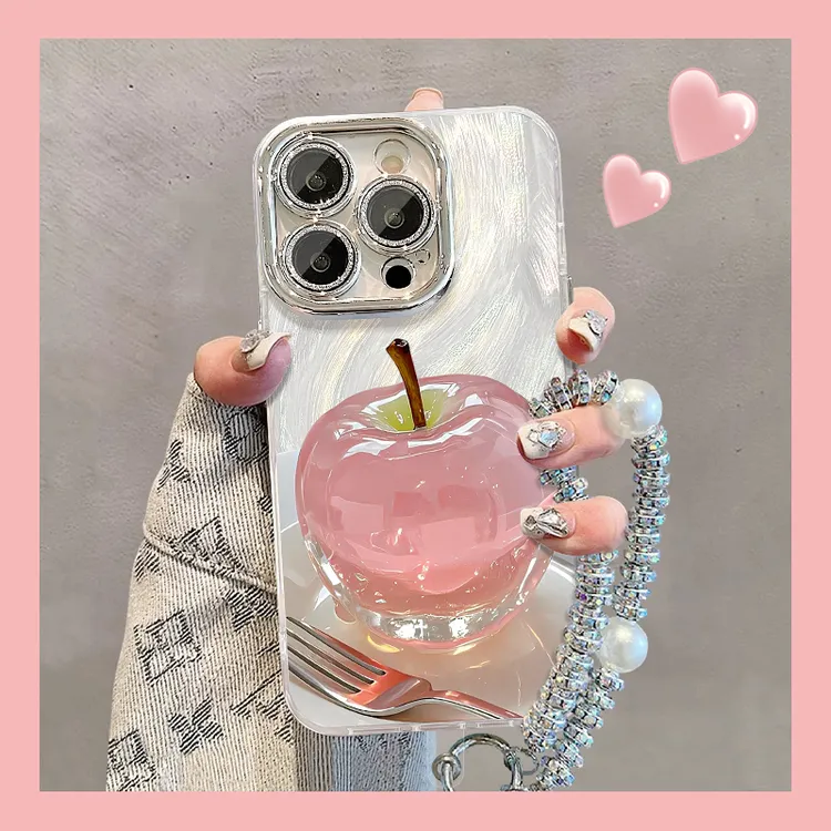 水晶苹果手链适用苹果17vivo华为oppo小米iPhone16精孔羽纱手机壳