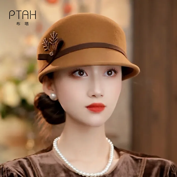 布塔绵羊毛马术帽时尚百搭保暖气质骑士帽洋气老钱风秋冬帽PT1337