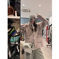 晶咕【泡芙塔塔~】慵懒感连帽宽松单排扣口袋针织开衫