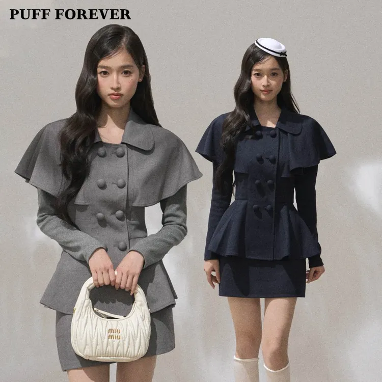 PUFFFOREVER 千金归来修身斗篷娃娃领短外套千金风套装秋季百搭女