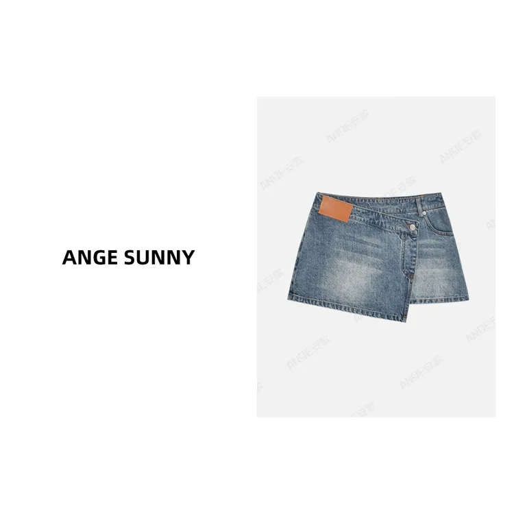 ANGE SUNNY【吴宣仪同款 不对称牛仔半裙】带内衬不规则水洗牛仔裙