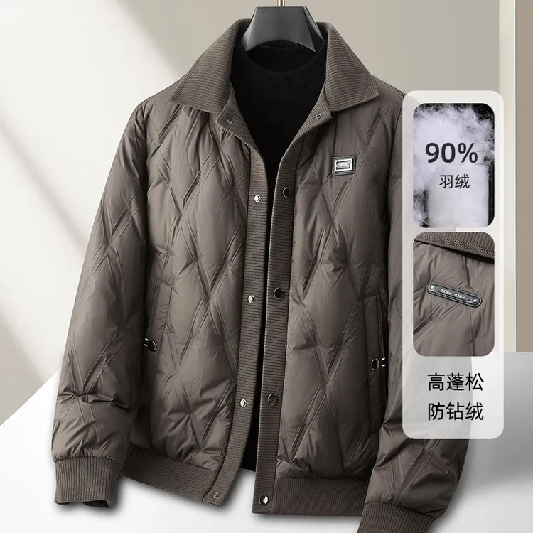 男士棉服服潮牌秋冬90鸭绒保暖螺纹翻领工装休闲棉服青年潮流外套