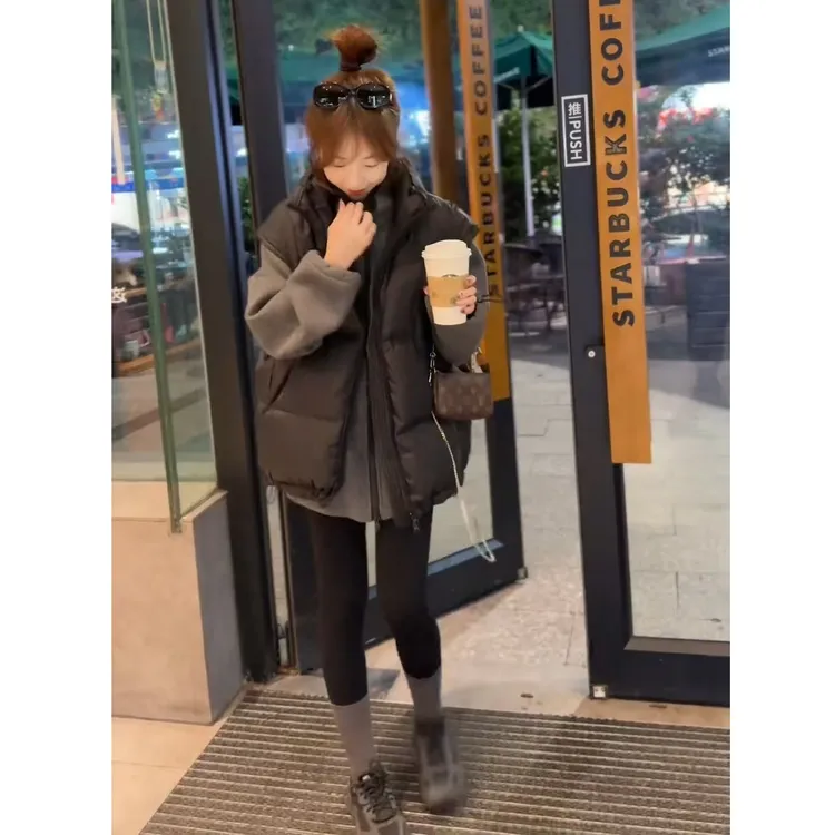 秋冬季搭配一整套法式慵懒风套装长袖卫衣棉服马甲两件套