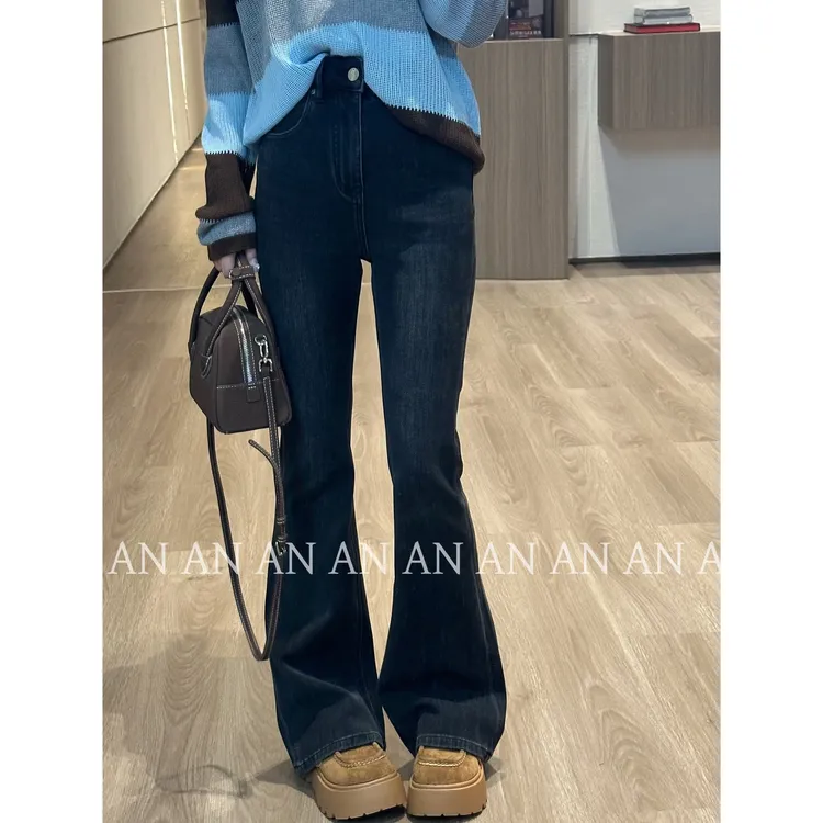 C07324新款港风复古显瘦辣妹百搭高腰潮流牛仔微喇裤