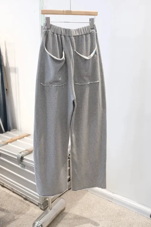 2025春秋新款松紧腰宽松百搭毛边卫裤休闲裤女-2573