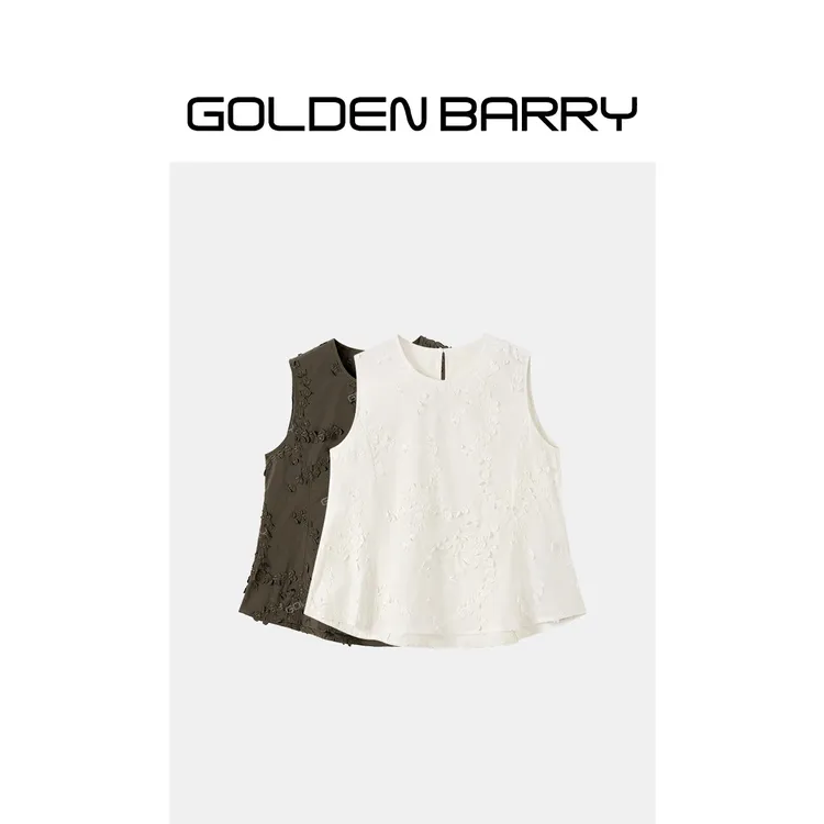 GOLDENBARRY「花絮苔痕」无袖简约百搭休闲棉背心衫236006