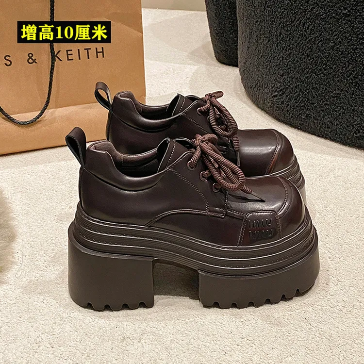英伦风厚底小皮鞋女2025年新款春季松糕乐福鞋小个子增高鞋10公分
