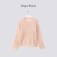 DALI PLUS“波浪边马海毛毛衣”浅色系蕾丝镂空长袖针织-D5MM2548