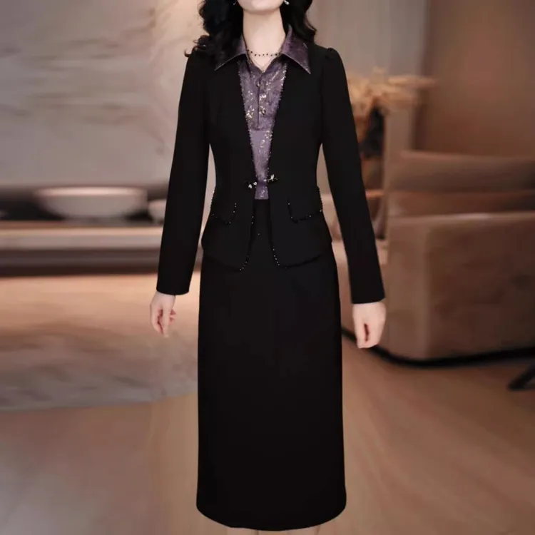 左曼时尚干练套装裙女秋季2025新款减龄妈妈装西服连衣裙两件套