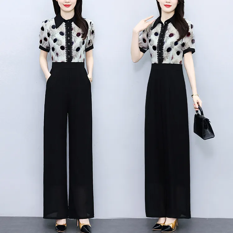 时尚修身显瘦阔腿连体裤套装女夏2025新款女士高端衬衫连身连衣裤