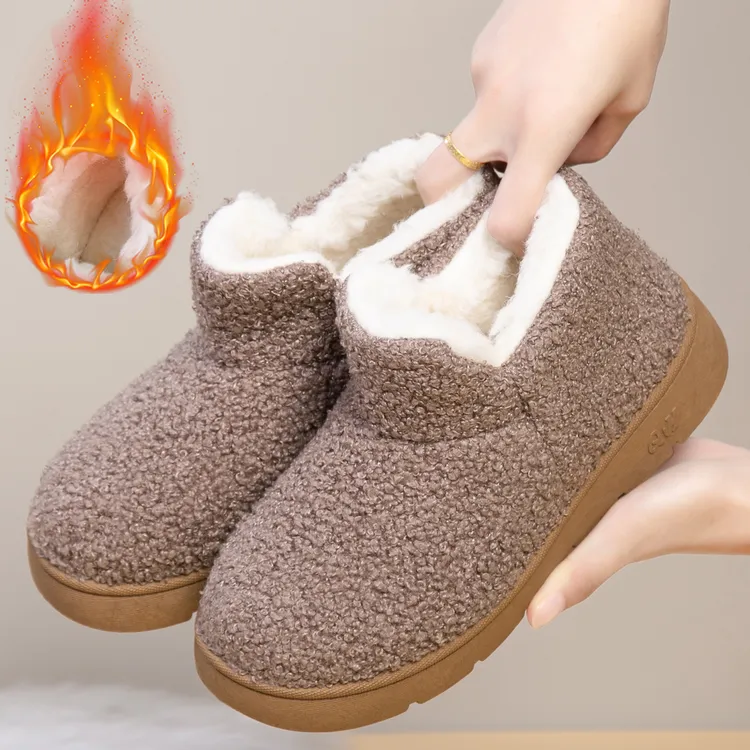 加厚女士冬季时尚雪地靴一脚蹬棉鞋短筒厚底靴子保暖套筒妈妈鞋