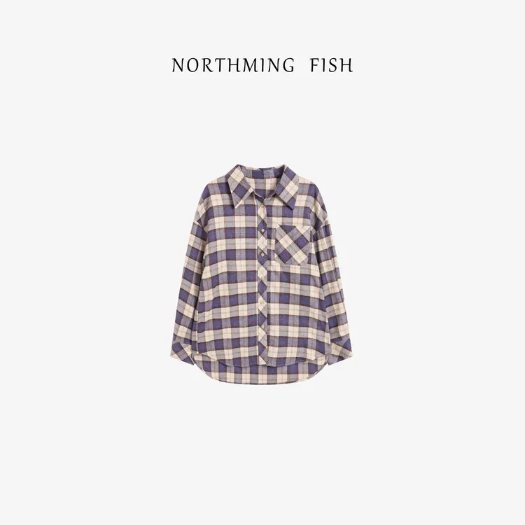 NorthMing fish「蓝调格纹」100棉 复古腔调柔软舒适设计感衬衫
