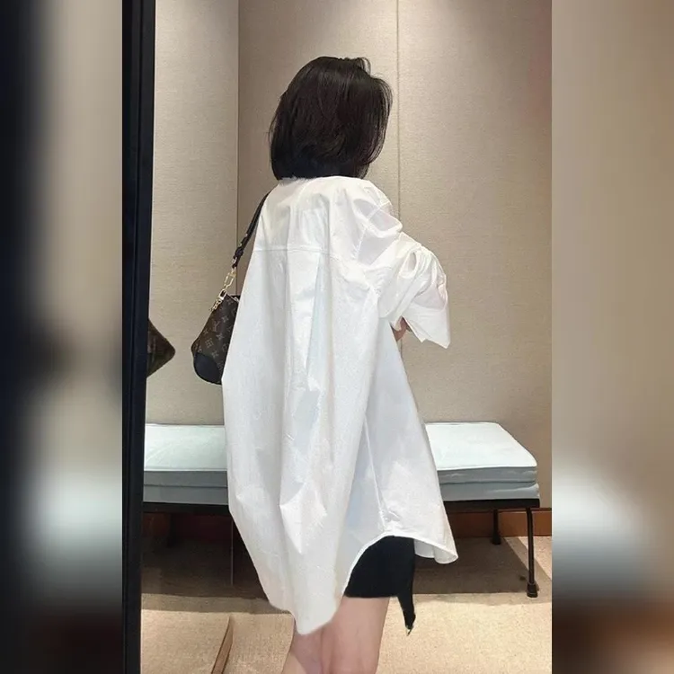 早秋时尚韩系通勤休闲白色衬衫简约高级长袖宽松慵懒百搭气质上衣