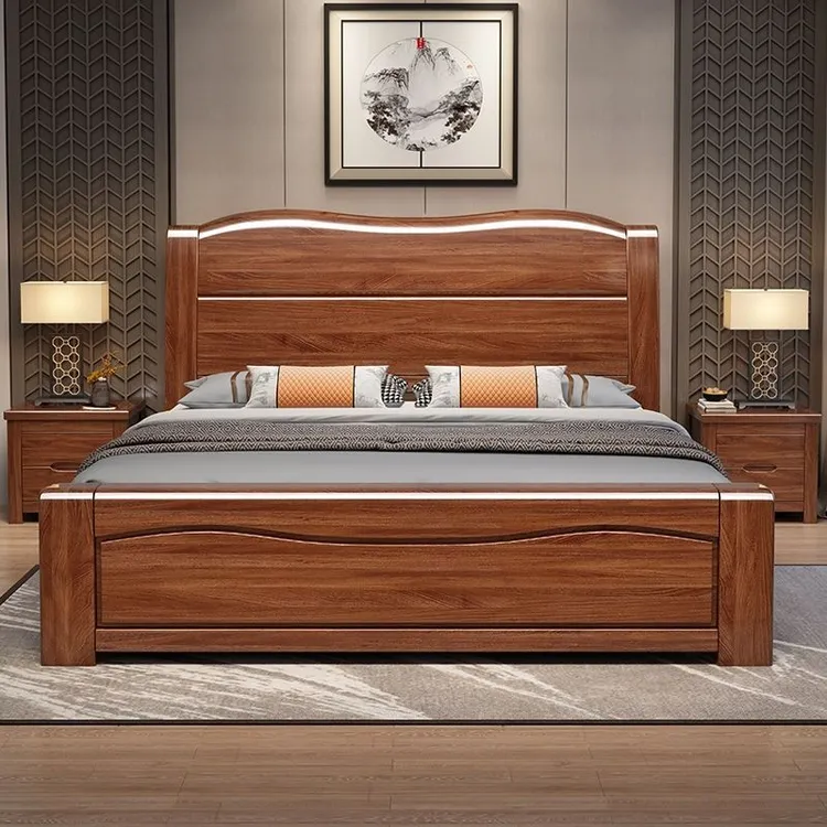 家具金丝胡桃木实木床现代中式1.8米双人床主卧储物榫卯大床婚床