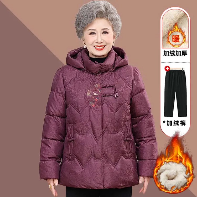 奶奶装冬装棉服中老年人女连帽加绒加厚外套妈妈国风本命年棉衣服