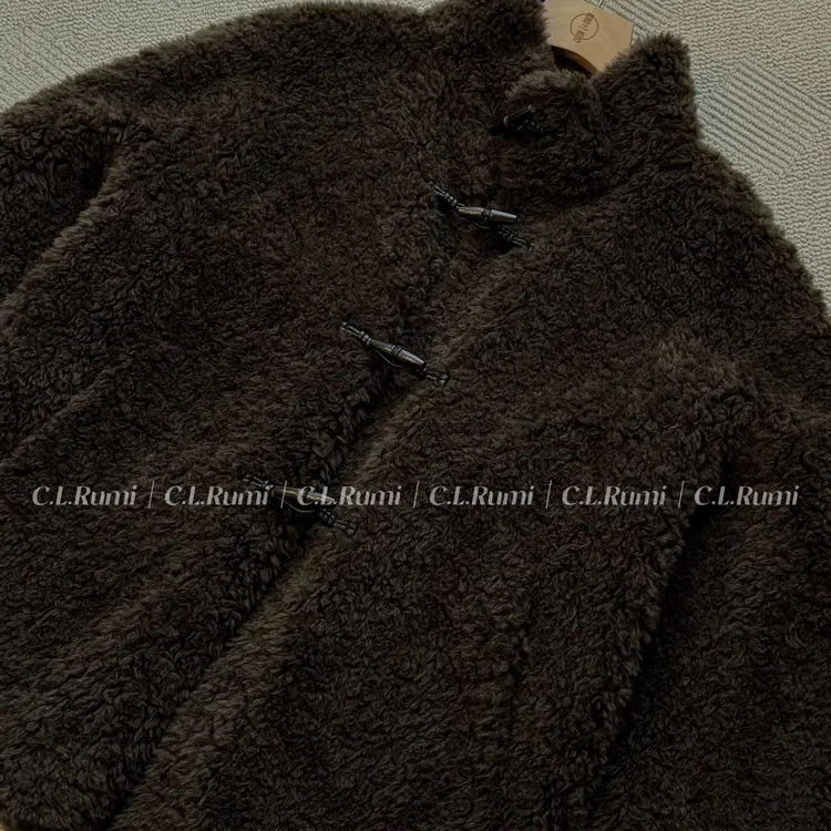 【ANNA小店】“烤奶栗子”加厚颗粒绒宽松保暖牛角扣羊毛大衣7328wt