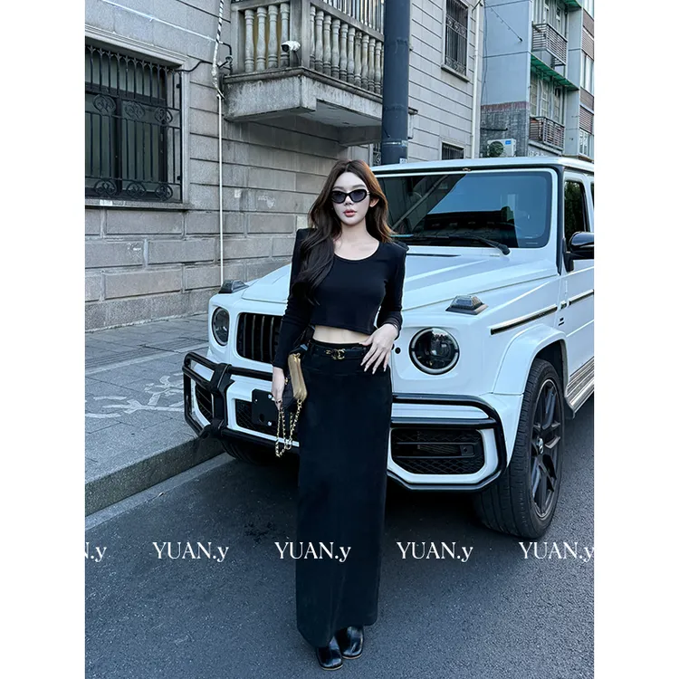 媛媛【曼哈顿之夜】长款限步裙半身裙设计感女秋高腰显瘦a字#Q1339