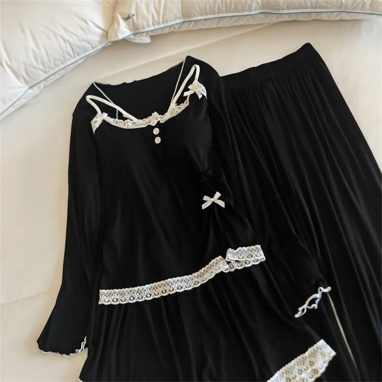 JIUVIA四件套睡衣女款夏春秋季2025新款性感吊带胸垫一体纯欲风家