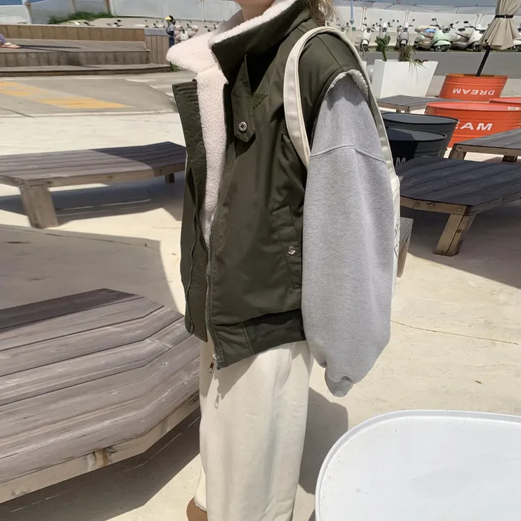 早秋韩系复古户外叠穿工装马甲男女立领宽松休闲无袖背心棉衣外套