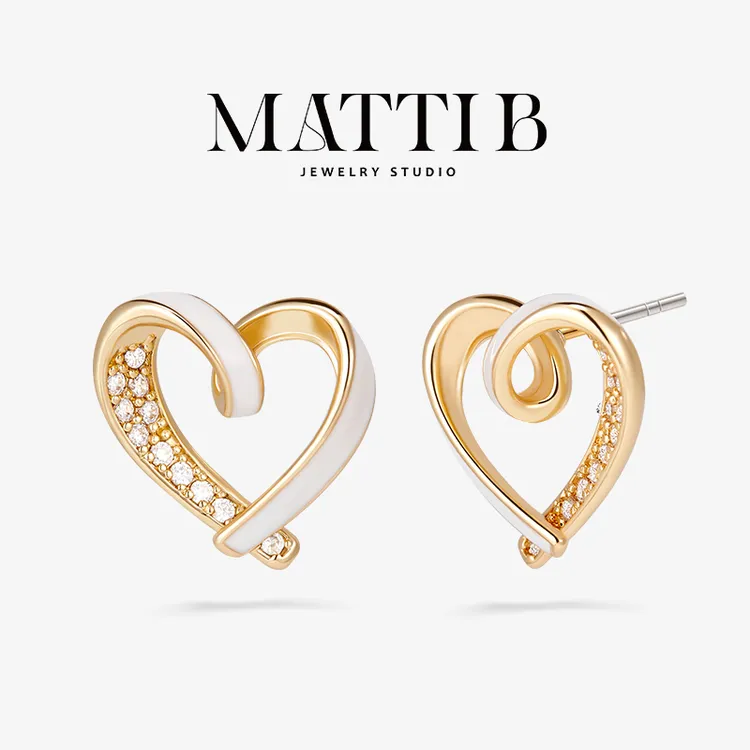 铜合金合成锆石耳饰 珐琅爱心高级感新款爆款气质百搭耳钉女1943 