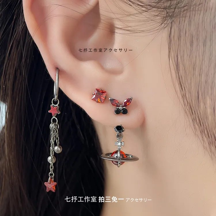 钛合金锆石耳饰 爆闪闪钻耳钉养耳洞绝美土星耳坠耳环圆圈款小众